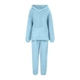 thumbnail image 4 of Aihuaihua 2 Piece Outfits Women Sweatsuit Fuzzy Hoodie and Sweatpants Loose Plush Sleepwear with Pocket Matching Set Fall Winter Thermal Sets Blue, 4 of 5
