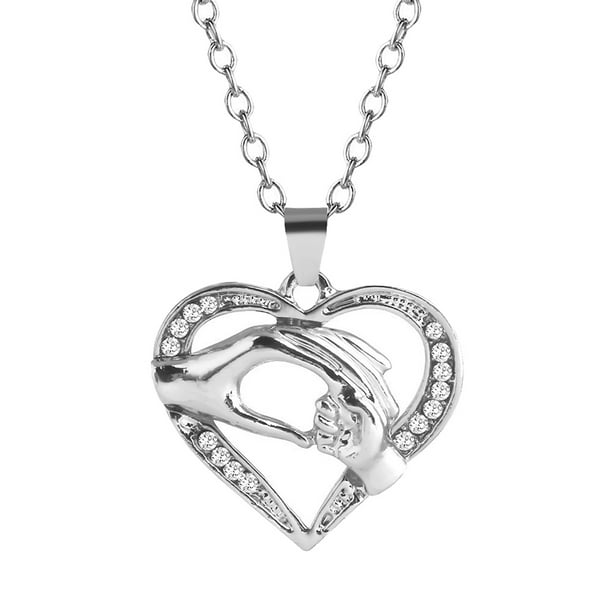 Collar para el Día de la Madre con diamantes de imitación, colgante hueco de moda, hermoso collar de regalo para mamá (plata)