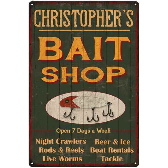 CHRISTOPHER'S Green Bait Shop Man Cave 8 x 12 Matte Finish Metal 108120027014