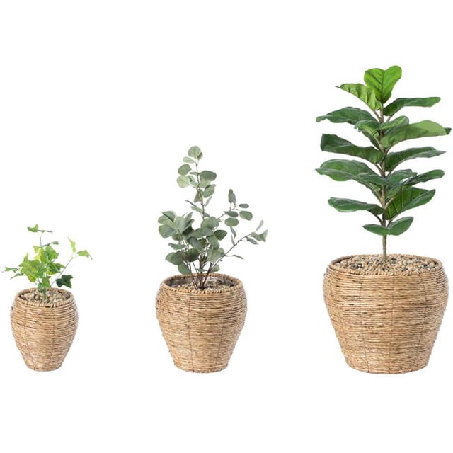 Vintiquewise QI003832.3 Panier Jardinière Rond Tissé avec Doublure en Plastique Étanche - Ensemble de 3