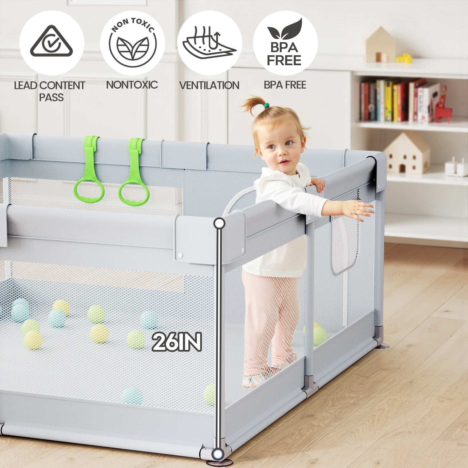 Easy4Home 47" Large Baby Playpen for Toddlers, Gray