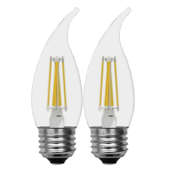 GE Lighting 36942 Clear Finish Light Bulb Relax HD Dimmable LED Decorative 5.5 (60-Watt Replacement), 500-Lumen Medium Base Bent Tip, 2-Pack, Soft White, 2