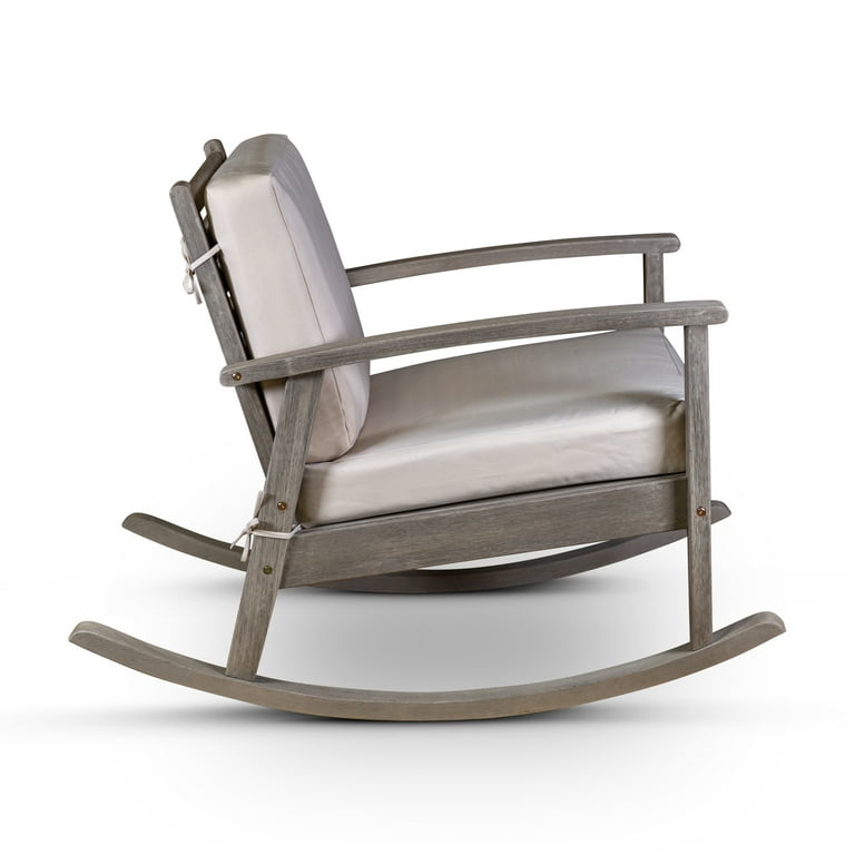 DTY Outdoor Living Longs Peak Eucalyptus Rocking Chair with Cushions Driftwood Gray Cream