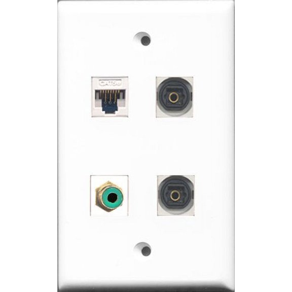 RiteAV 1 Port RCA Green 2 Port Toslink and 1 Port Cat5e Ethernet White Wall Plate