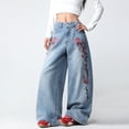 thumbnail image 5 of Mrmall Women's Side Rose Floral Embroidered Wide‑Leg Denim Pants Loose Floor‑Length Baggy Jeans, 5 of 6