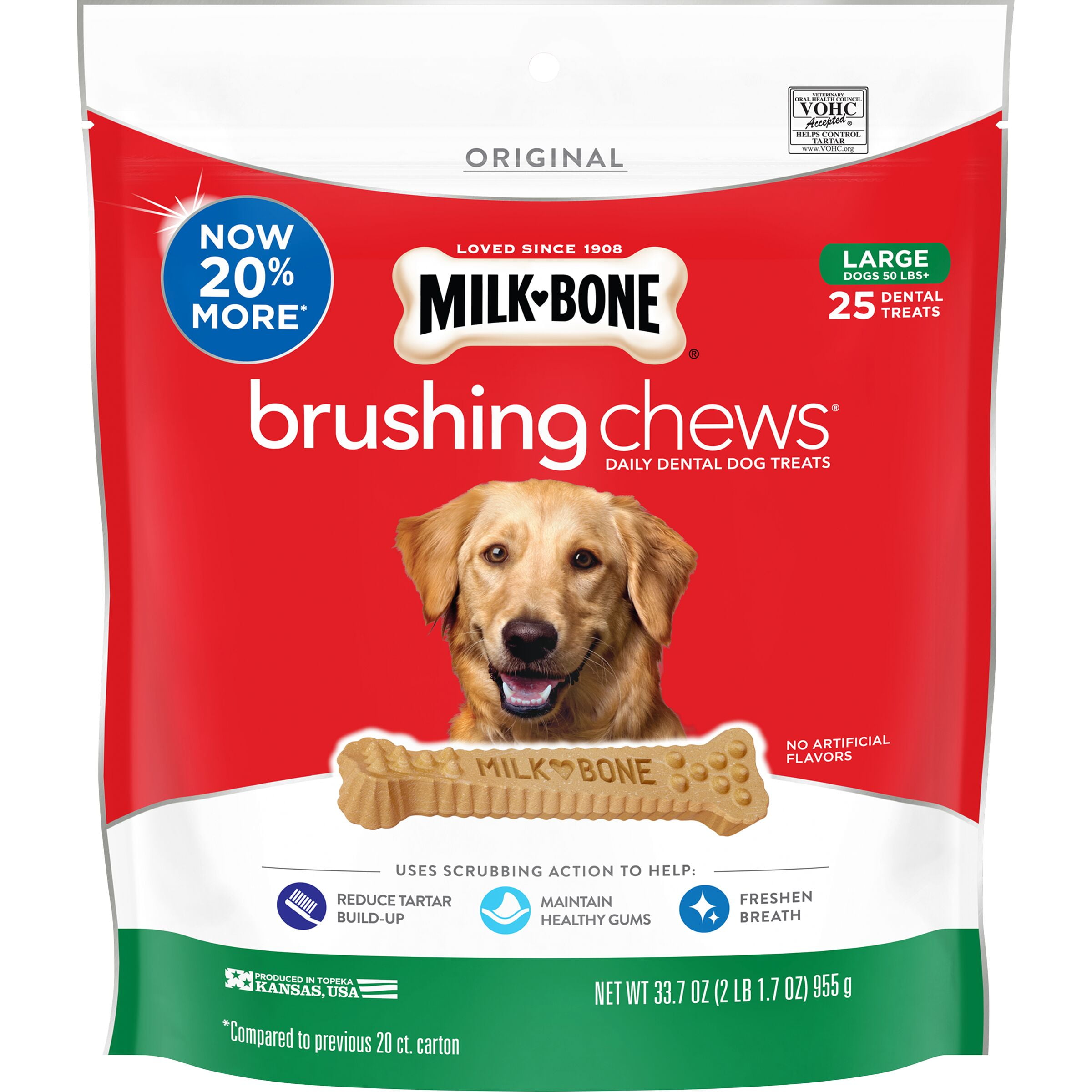 Milk-Bone Brushing Chews Daily Dental Dog Treats, Large, 33.7 oz., 25 Bones Per Bag