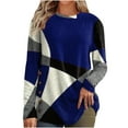 thumbnail image 2 of Tejiojio Summer Saving Labor Day Women Fashion Casual Buttons Geometric Contrast Color Long Sleeve Round-Neck Top, 2 of 5