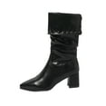 thumbnail image 2 of Viluyesy Womens Slouchy Dress Boots, Pointed Toe Chunky Heels Comfortable Pull On Mid Calf Flodover Boots Black US5.5, 2 of 9