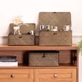 thumbnail image 6 of Seagrass Storage Baskets With Lid Set Of 3 Wicker Basket Bin For Shelves Rectangular Boho Decor Handwoven Shelf Organizing-storage Container Box Home Organization-coffee, 6 of 9