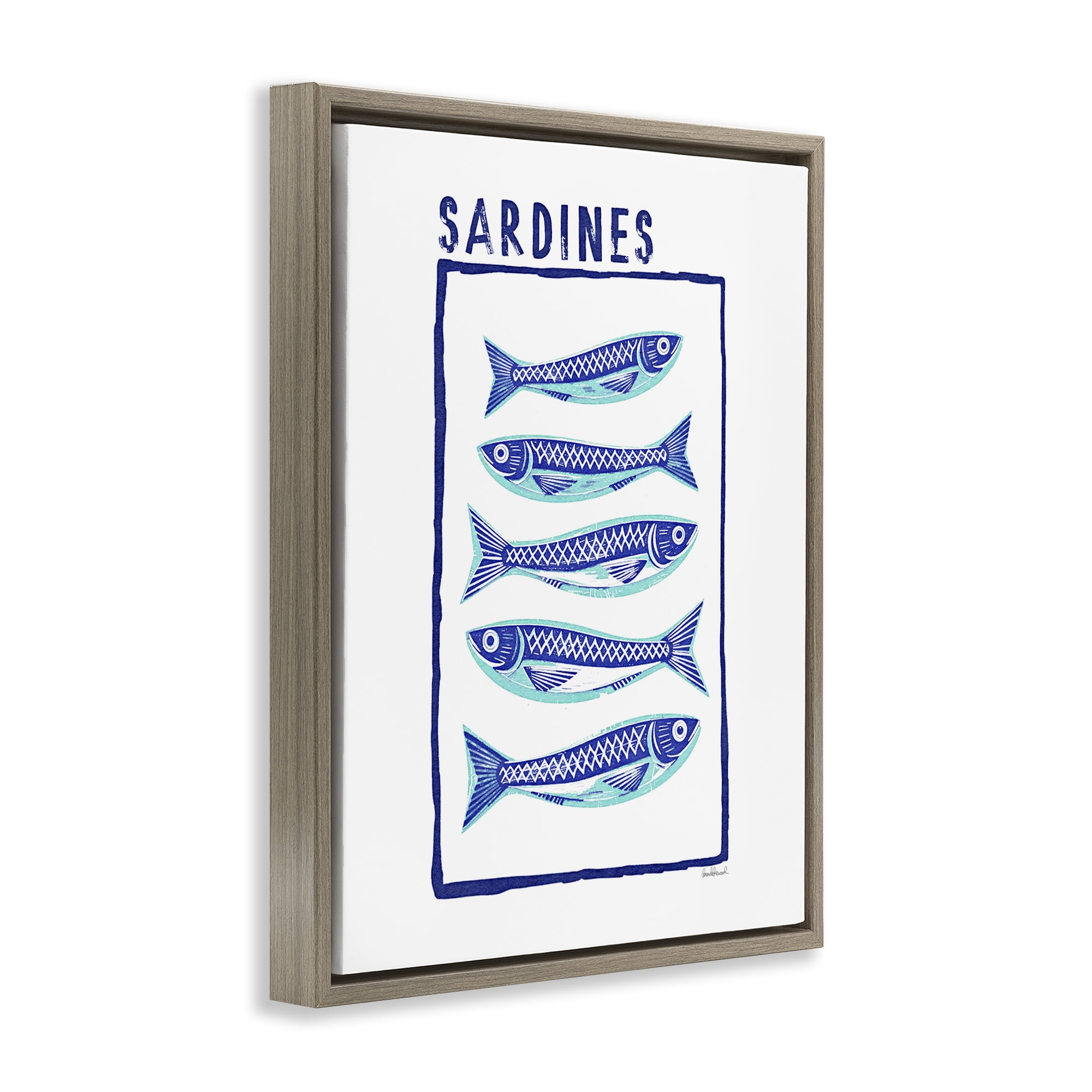 Stupell Industries Blocked Sardines Pattern Brown Framed Floater Canvas Wall Art, design by Amanda Greenwood