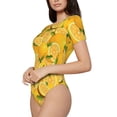thumbnail image 2 of KLL Women 's Crew Neck Bodysuit Jumpsuits Yellow Limes Print Short onesies Stretch T Shirts, 2 of 7