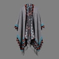 thumbnail image 2 of Boho Mujer Tejido Poncho Falso Falso Cachemira Geométrica Patrón Tassel Oversized Caliente Cuello la Meterk Gris, 2 of 7