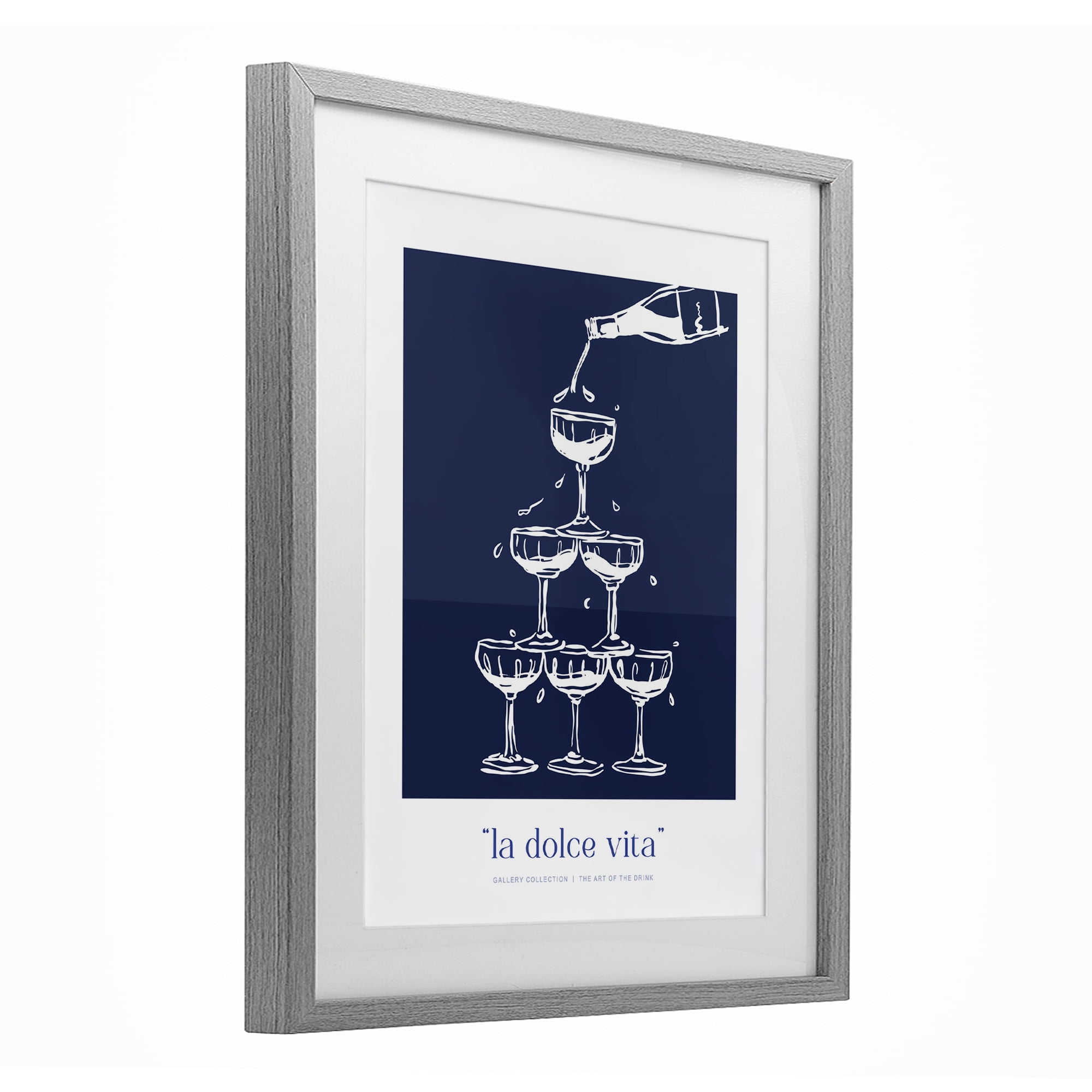 Stupell Industries Navy Champagne Tower Gray Framed Print Under Glass design by Lettered and Lined, 21 x 17