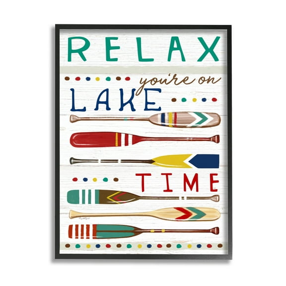 Stupell Industries Relax Lake Time Rustic Oars Graphic Art Black Framed Art Print Wall Art, Design by Elizabeth Tyndall