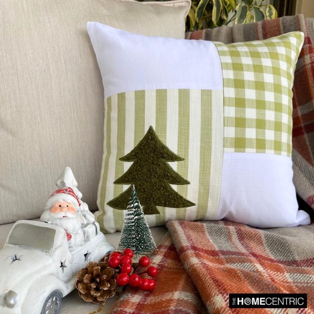 Funda de cojín navideño a cuadros, 40,6 x 40,6 cm, de algodón verde, con diseño rústico y rayas para sofá, sala de estar y dormitorio.