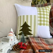 Checkered Christmas Throw Pillow cover, 24"x24" Green Cotton Pillowcase, Country & Farmhouse Check & Striped Christmas Decor Pillow Cover For Sofa Couch, living Room, Bed Room - Xmas Tree Check
