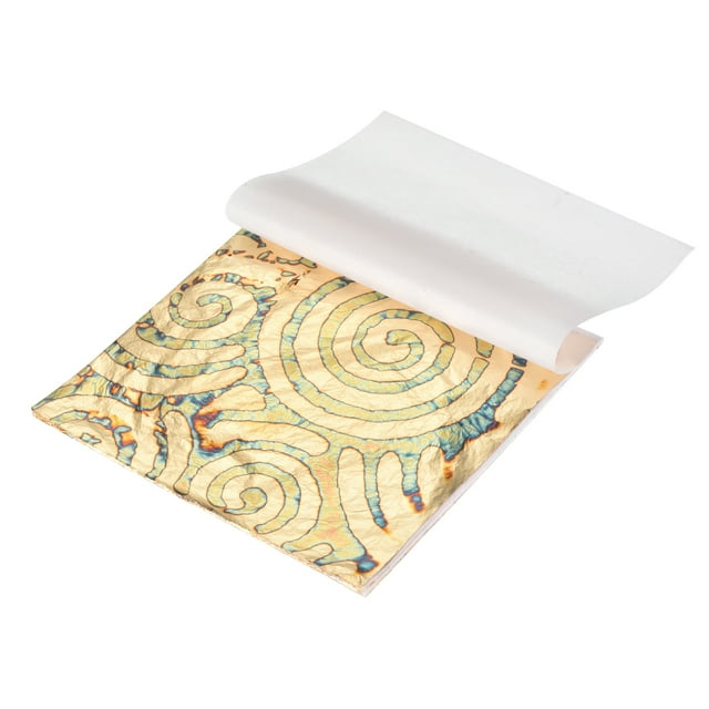 Uxcell 25 Pcs Hojas de Oro Variegadas de 5.5" x 5.5" Hojas de Foil Imitación para Manualidades, Marcos de Fotos, Uñas y Decoración de Artes DIY, Rayas Marrones, Nubes de Suerte Espiral de Oro