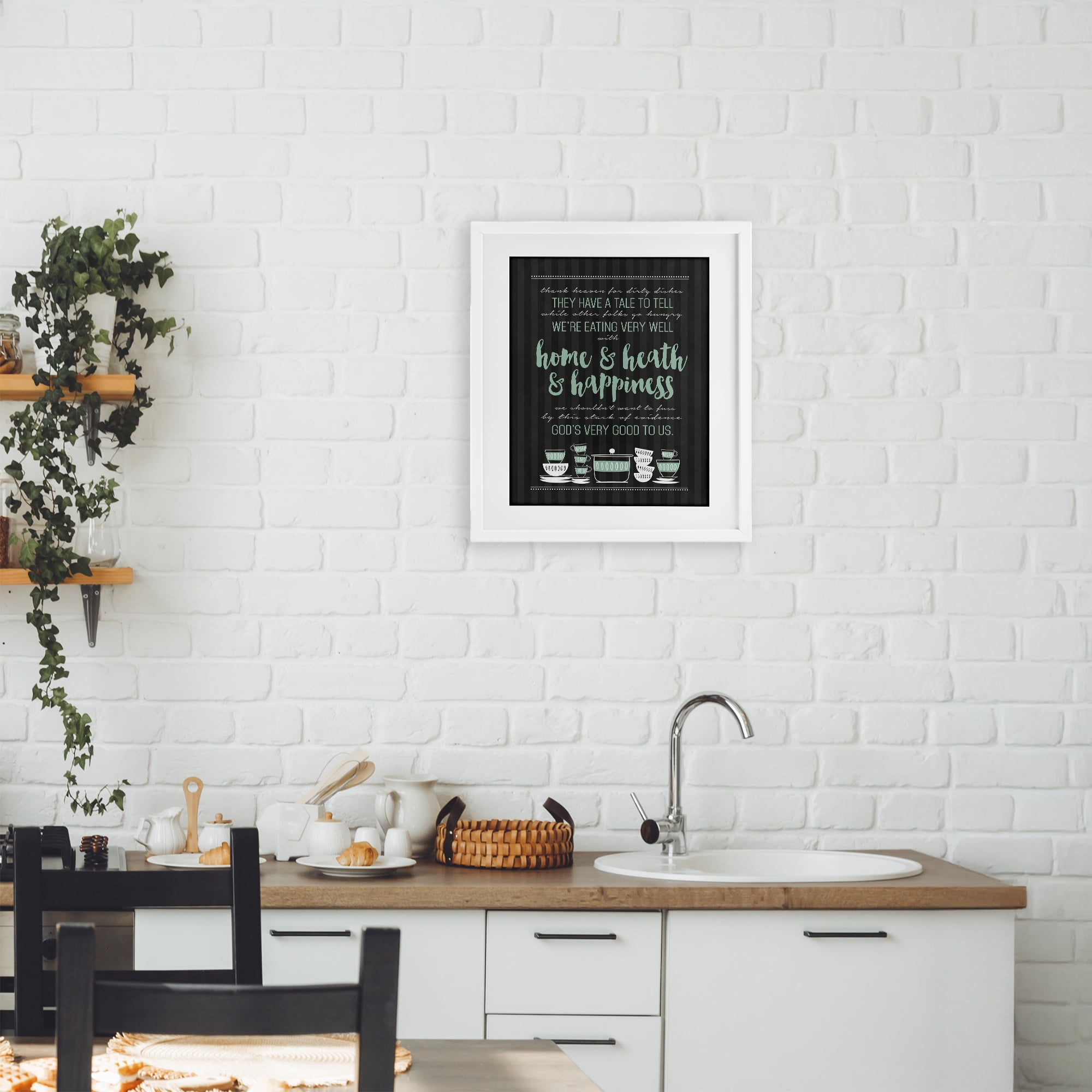 God's Good To Us Kitchen White Framed Print Under Glass, design by Lettered and Lined