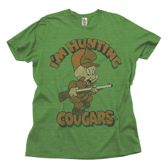 Junk Food Looney Tunes I'm Hunting Cougars Adult Green T-Shirt