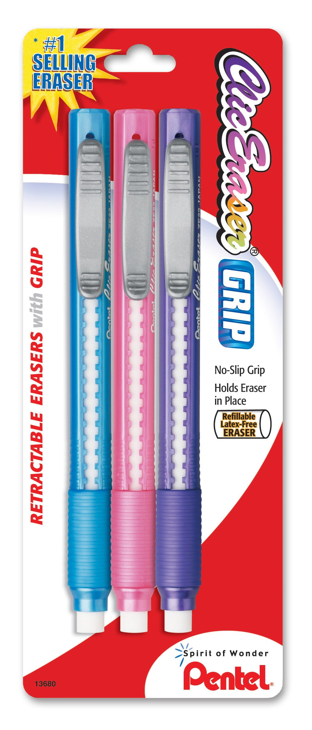 Pentel Clic Eraser Grip Retractable Pencil Erasers Latex Free Light Green Violet 