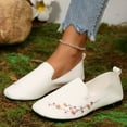 thumbnail image 4 of SYMOID Womens Comfortable Slip-on Loafers - White Floral Embroidery Flat Heel Pu Shoes, Durable Easy To Clean Casual Office Footwear for Ladies,Size 40, 4 of 9