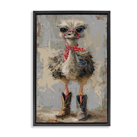 Stupell Industries Ostrich & Cowboy Boots Novelty Painting Black Floater Framed Canvas Art Print Wall Art, 17 x 25