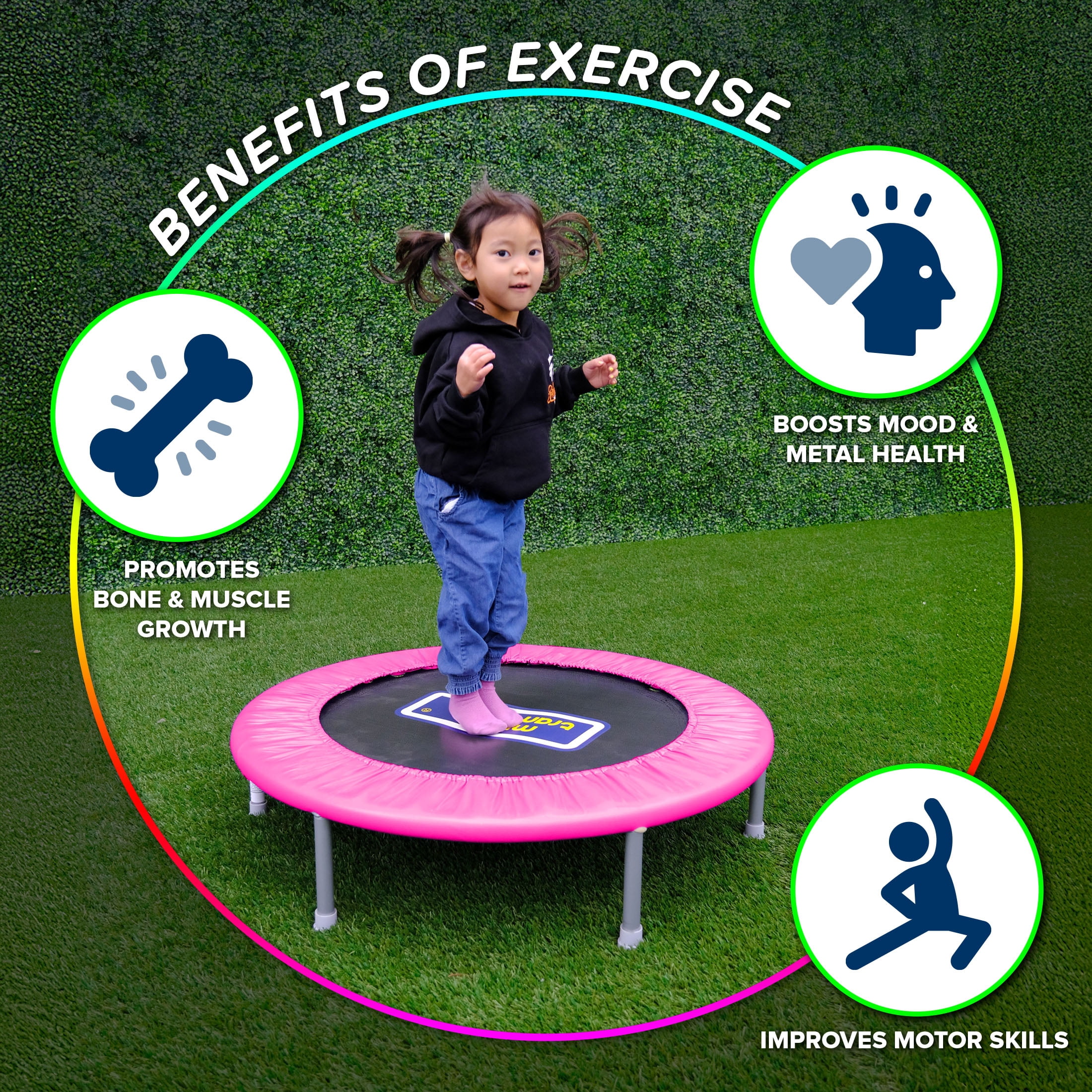 Sportspower My 1st Trampoline 36" Indoor/Outdoor Mini Rebounder Trampoline with No-Gap Padded Cover, for Toddlers & Kids Aged 3 to 10, Max Weight Capacity 220 LBS - PINK
