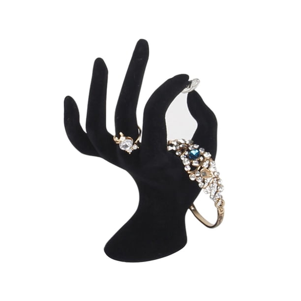 Organizador de anillos y joyas con modelo de mano, expositor de pulseras, collares y anillos de terciopelo. Terciopelo negro