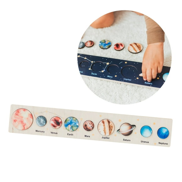 LSLJS Wooden Solar System Model Puzzle Toy Set Montessori Science Education Matching Puzzle Educational Toys for Boys Gifts on Clearance