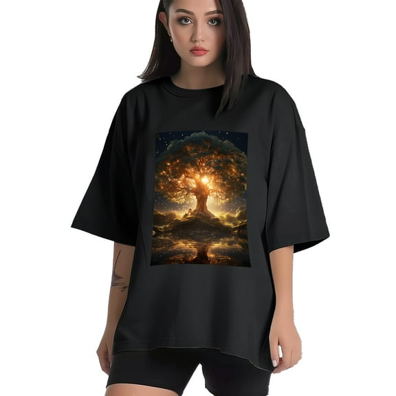 Plus Size Shirt for Women Black Tops for Women Short Sleeves Shirt for Women Tree T Shirt Crewneck Shirt for Women XS