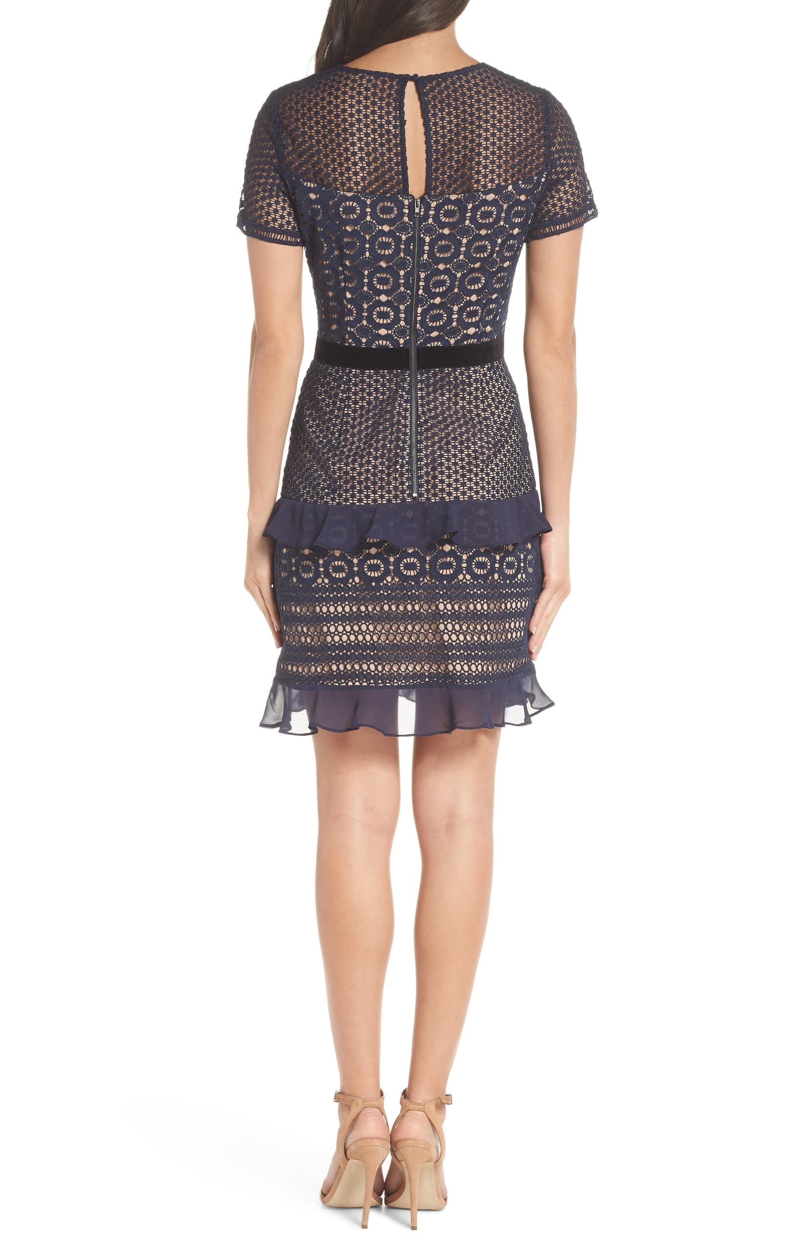 Chelsea28 velveteen belt lace sheath dress Clearance