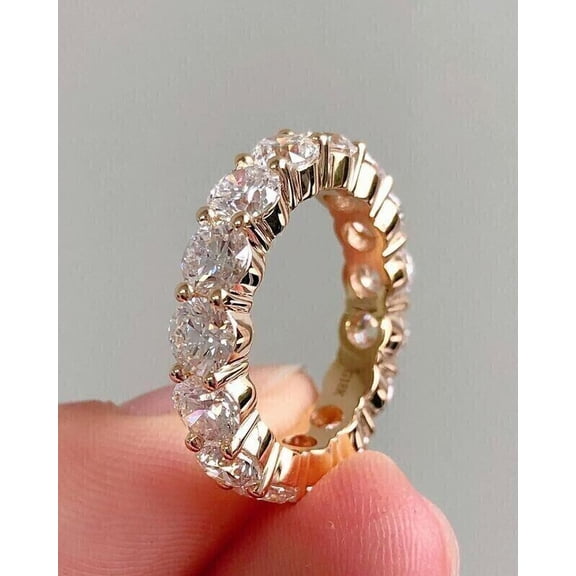 OM Jewels Women's Round Cut Cubic Zirconia Full Eternity Band Ring 14K Yellow Gold Plated