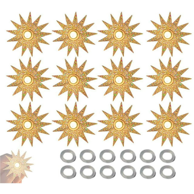 Reflectores de bombillas de estrella vintage para luces navideñas C9 | Paquete de 12 cubiertas de plástico verde y dorado con purpurina | Diseño fácil de colocar con clip para decoración navideña de