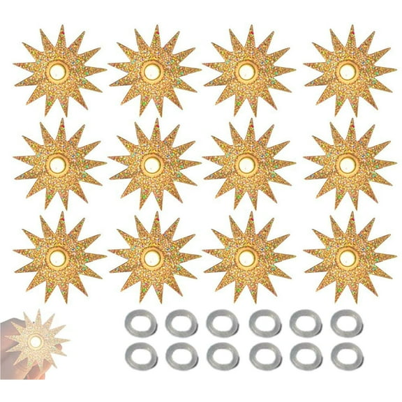karymi Christmas Bulb Reflectors for Holiday Lights 12 Sets Vintage Star Light Reflector Covers for C9 Bulbs Glitter Green Gold Plastic Reflectors for Christmas Tree Valentines Day