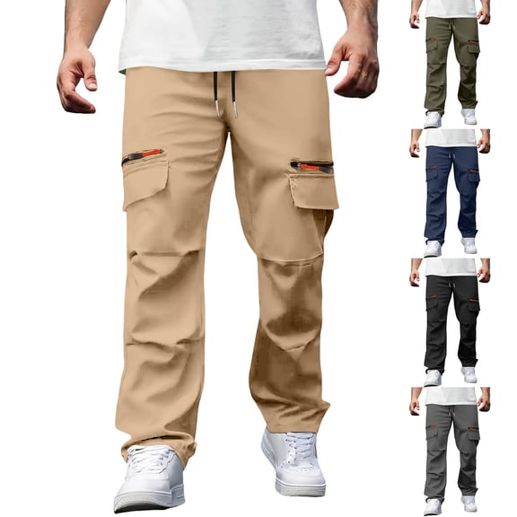 Men’s Elastic Waist Cargo Work Pants Casual Lightweight Wrinkle Free Outdoor Gym Sweatpants