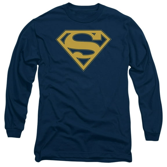 Superman Maize & Blue Shield Long Sleeve Adult 18/1 T-Shirt Navy