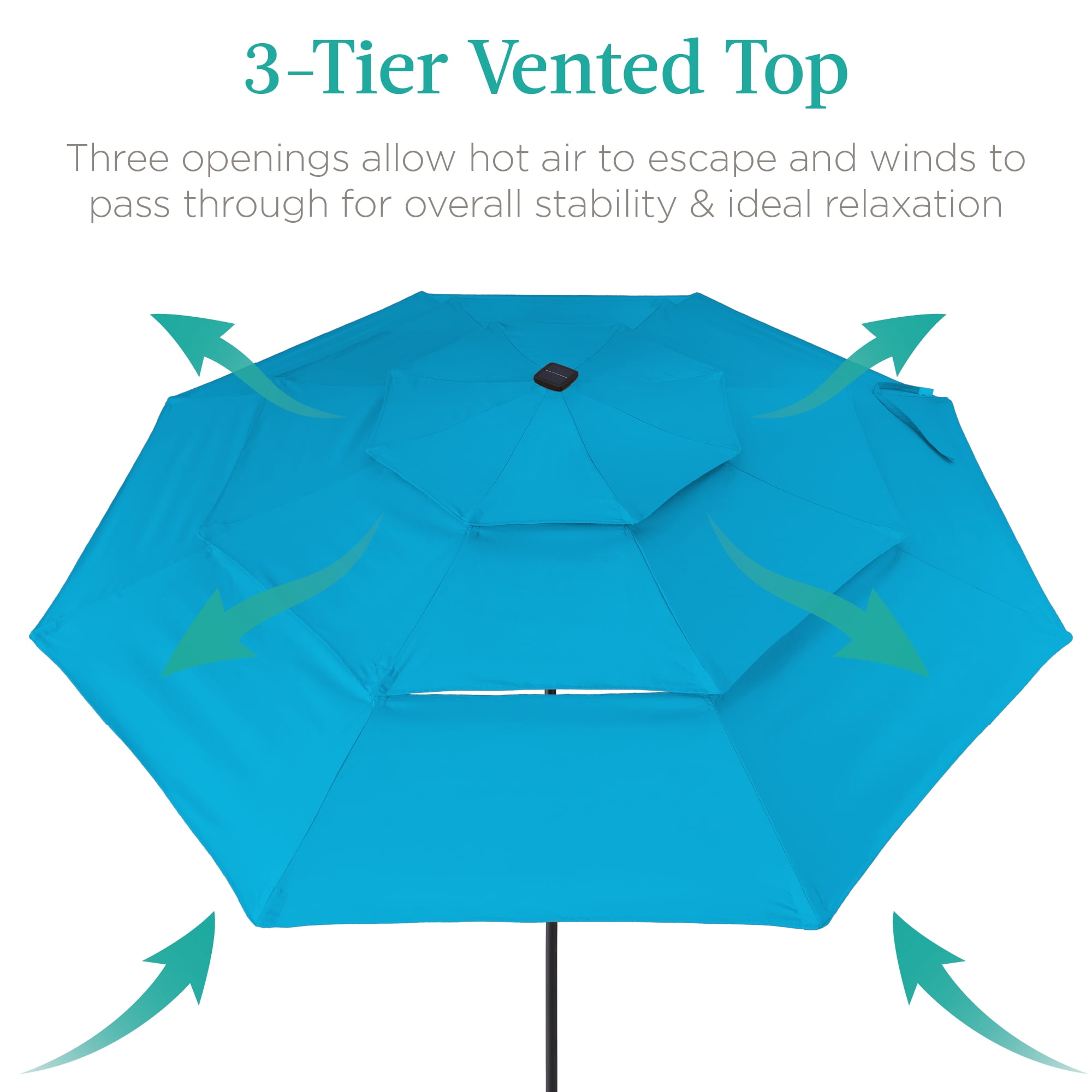 Best Choice Products 10ft 3-Tier Solar Patio Umbrella w/ 24 LED Lights, Tilt Adjustment, Easy Crank - Sky Blue