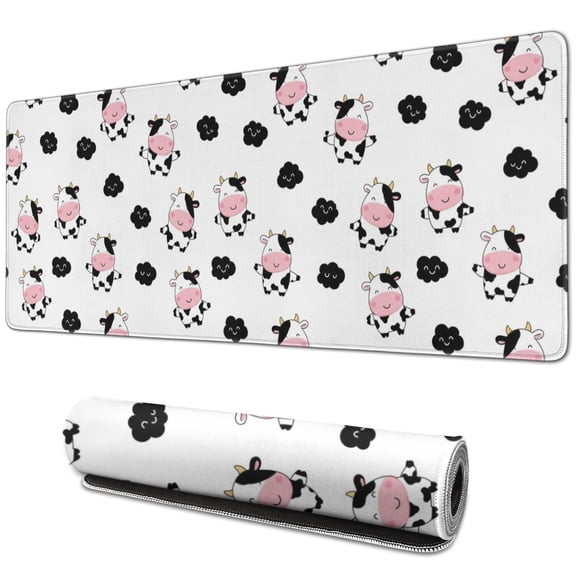 Long Mouse Pads for Desk,White Cow Cloud Pattern Desk Mats on Top Of Desks, Desk Mouse Pad Extra Large with 3mm Non-Slip Base and Stitched Edge for Gaming,Office,Work,Home 31.5"x11.8"