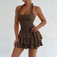 thumbnail image 5 of Levmjia Women Mini Dress Sleeveless Hanging Neck Solid Color Bodycon Stretchy Slim Ruffle Hem Cocktail Party Dress Vacation Dating, 5 of 6