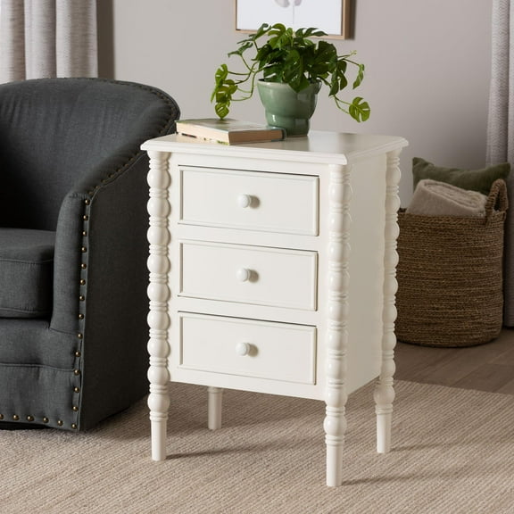 Baxton Studio Malinda Classic End Table, 3-Drawer, White