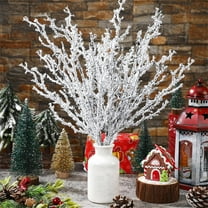 geerera 10 pcs Snowy Artificial Pine Branches, Frosted Christmas Greenery Picks, Fake Pine Needle Stems,for Christmas Garden Party Holiday Decor