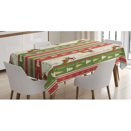 

Christmas Tablecloth Chinese Style Lettering Merry Christmas Deer Pines Stars Border Lines Rectangular Table Cover for Dining Room Kitchen 52 X 70 Inches Green Dark Coral White by Ambesonne