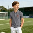thumbnail image 4 of Usa 250 Shirt Boys Knit Waffle Polo Breathable Blend Soft Soft Everyday Top Kids 4Th of July Shirt Grey 3-4 Years, 4 of 5