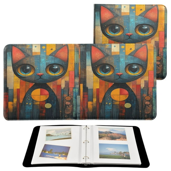 Leather Cover Photo Album 80 Pockets 4x6 Photos Bookshelf Picture Album Abstract Cat Painting