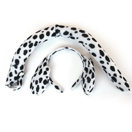 Dalmatian Headband Ears and Tail Set - One Size - Costume Accessories Black & White