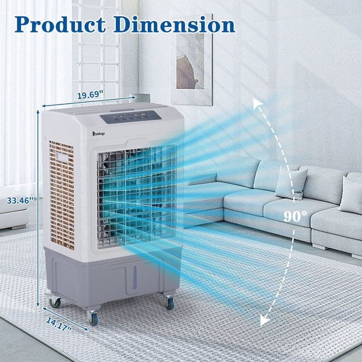 Swamp Cooler,2647CFM Portable Evaporative Air Cooler for Room Garage Patio,3-in-1 Air Cooling Fan for Outdoor Indoor ,10.57 Gal Large Water Tank & Scroll Casters,3 Speeds,4 Ice Boxes,12H Timer,Remote