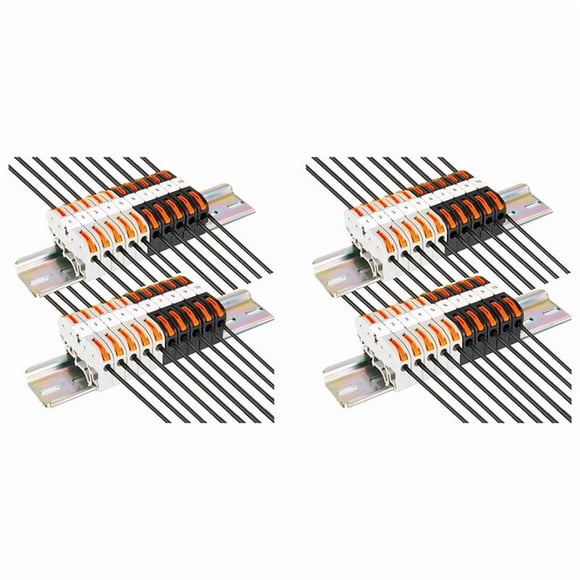 2X DIN Kit de Bloques de Terminales En Riel, Con Conectores Universales Compactos, Barra de Conexión, Tira Marcadora, Tornillos, 28-12 AWG