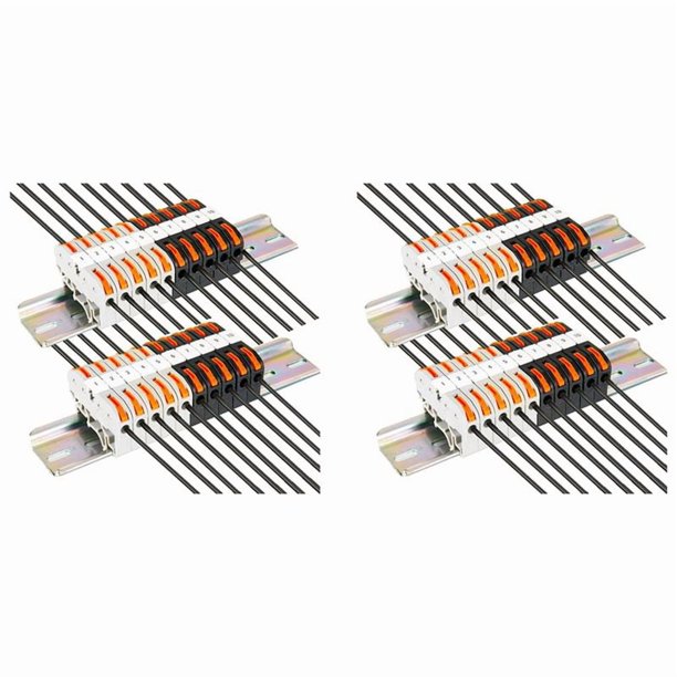 2X DIN Kit de Bloques de Terminales En Riel, Con Conectores Universales Compactos, Barra de Conexión, Tira Marcadora, Tornillos, 28-12 AWG