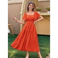 thumbnail image 3 of Mawalde Women'S Summer Short Sleeve Square Neck Smocked Waist Casual Vacation Tiered Flowy Maxi Dress Orange and Red XXXL, 3 of 4