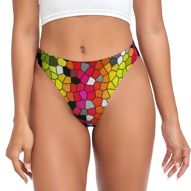 Fotbe Colorful Tie Dye Stained Glass 1 Tanga Sin Costuras para Mujer con Estampado – Panties Invisibles, Transpirables y Cómodos para Uso Diario-Large